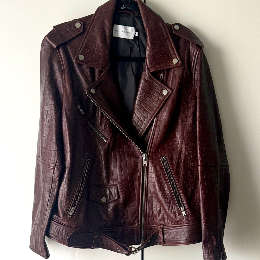 Rebecca Minkoff Deep brown burgundy Tabitha Moto biker Leather Jacket medium